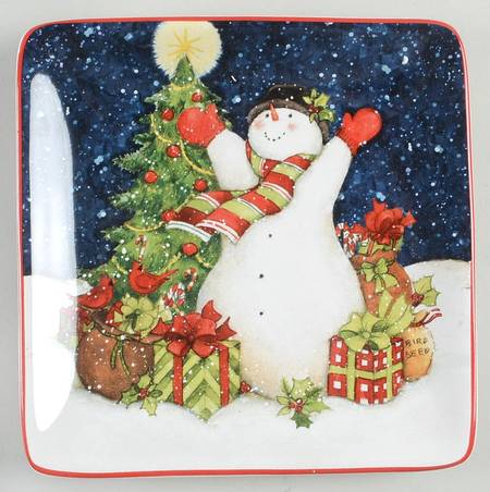 Starry Night Snowman Square Canape Plate