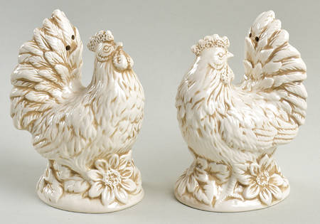 Toile Rooster Figural Salt & Pepper Set