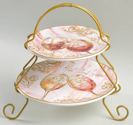 Wine All the Time 2 Tier Server Plates & Metal Stand