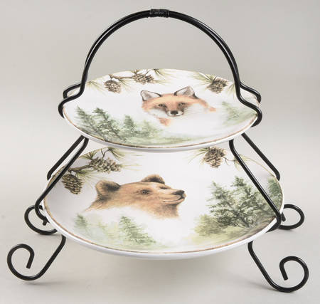 Mountain Retreat 2 Tier Server Plates & Metal Stand