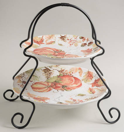 Harvest Splash 2 Tier Server Plates & Metal Stand