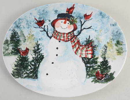 Watercolor Snowman 16" Oval Serving Platter