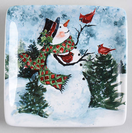Watercolor Snowman Square Canape Plate