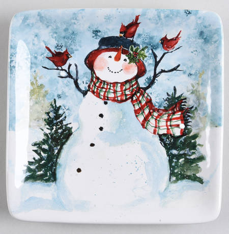 Watercolor Snowman Square Canape Plate