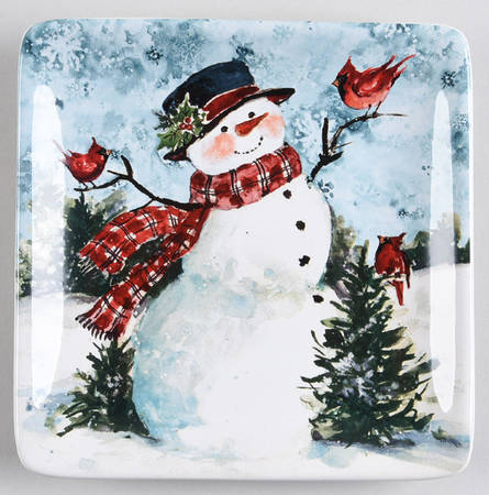 Watercolor Snowman Square Canape Plate