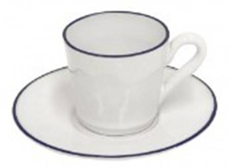 Beja (Blue Trim) Flat Demitasse Cup & Saucer Set