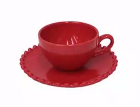 Pearl Ruby Flat Demitasse Cup & Saucer Set
