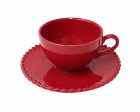 Pearl Ruby Flat Cup & Saucer Set
