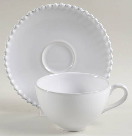 Pearl White Flat Cup & Saucer Set