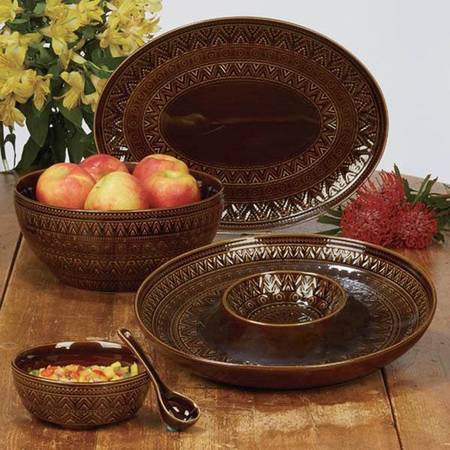 Aztec Brown Salsa Bowl & Spoon Set