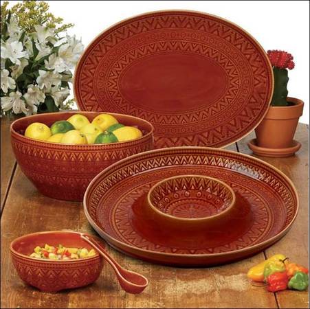 Aztec Rust Salsa Bowl & Spoon Set