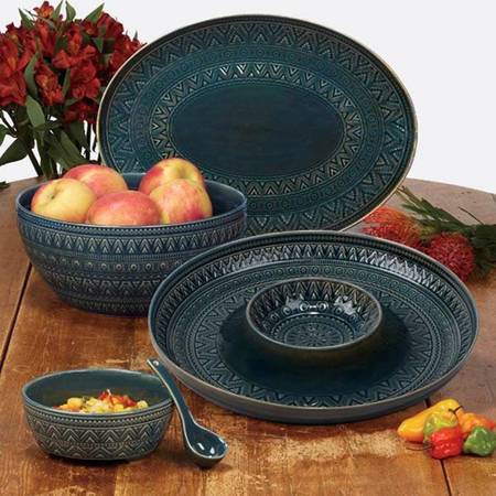 Aztec Teal Salsa Bowl & Spoon Set