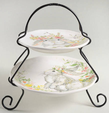 Sweet Bunny 2 Tier Server Plates & Metal Stand