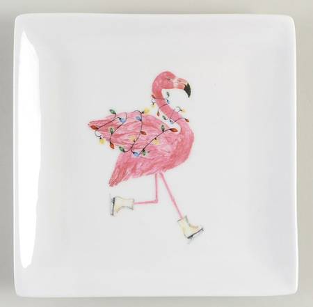 Christmas Flamingo Square Salad Plate