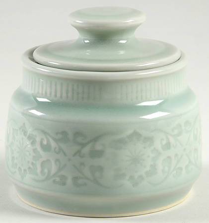 Celadon Floral Sugar Bowl & Lid