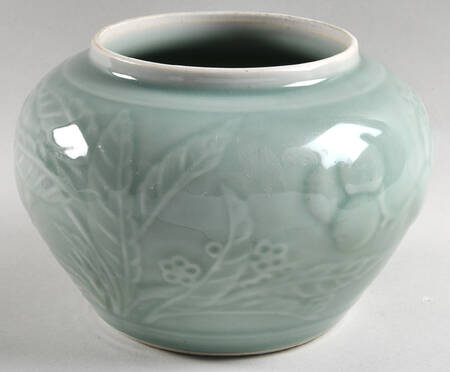Celadon Floral Cookie Jar No Lid