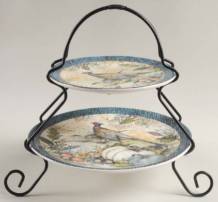 Harvest Gatherings 2 Tier Server Plates & Metal Stand