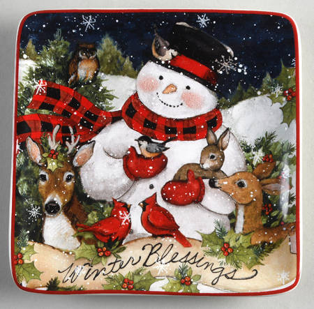 Magic of Christmas Snowman Square Canape Plate