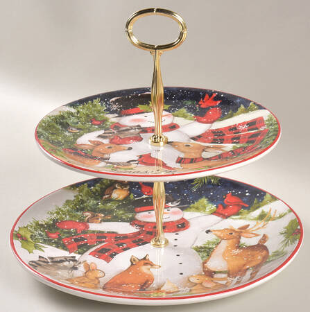 Magic of Christmas Snowman 6 5/8"-10"  2 Tiered Serving Tray (Dp, Sp) HC