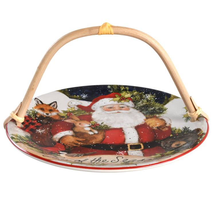 Magic of Christmas Santa 5 3/8"-5 5/8" Bamboo Handled Serving Plate  HC