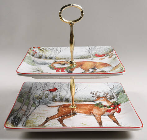 Winter Forest 6 5/8"-10"  2 Tiered Serving Tray (Dp, Sp) HC