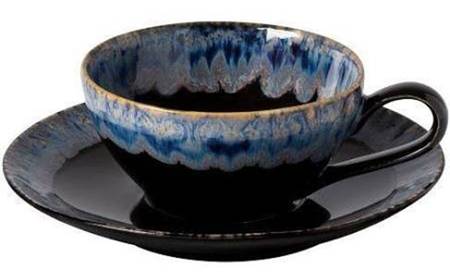 Taormina Midnight Black Flat Cup & Saucer Set