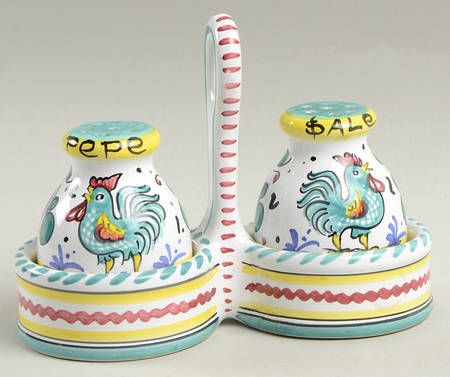 Green Rooster (3 Pc) Salt & Pepper Tray Set