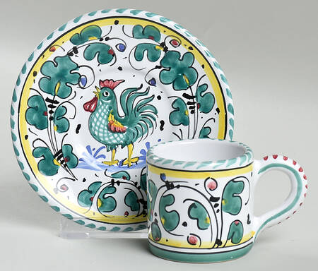 Green Rooster Flat Demitasse Cup & Saucer Set