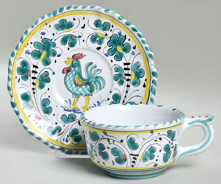 Green Rooster Flat Cup & Saucer Set