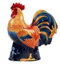 Indigo Rooster Figural Cookie Jar & Lid