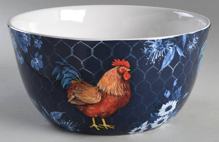 Indigo Rooster 11" Round Serving Bowl