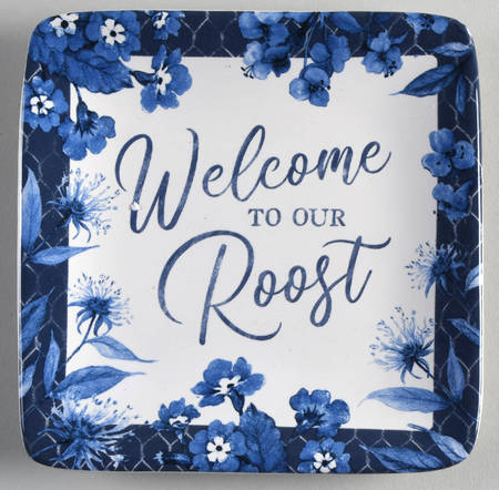 Indigo Rooster Square Canape Plate