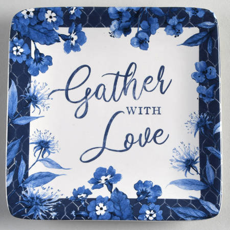 Indigo Rooster Square Canape Plate