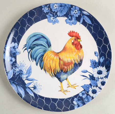 Indigo Rooster Dinner Plate