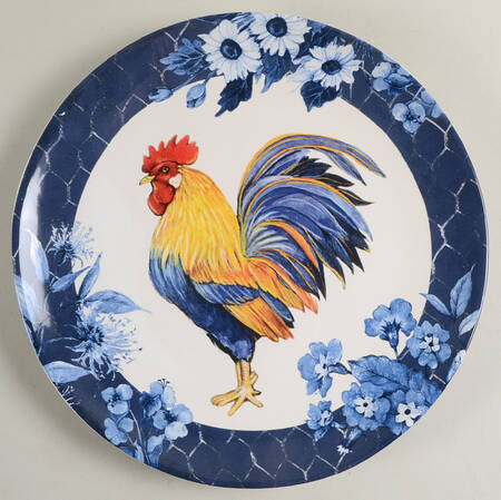 Indigo Rooster Dinner Plate