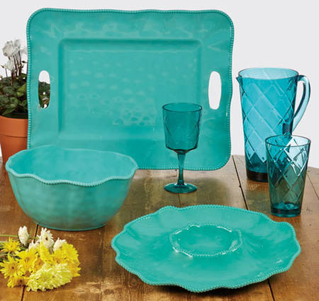 Perlette Teal 19" Rectangular Handled Tray