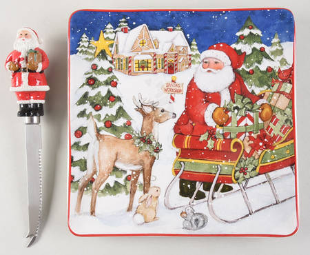 Santa's Workshop Cheese Plate & Knife Set