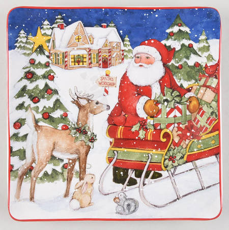 Santa's Workshop Flat Cake Plate/Cheese Plate