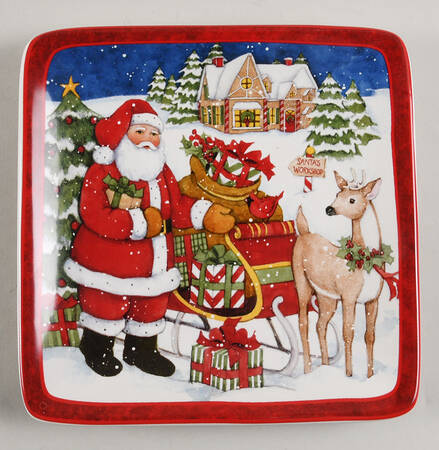 Santa's Workshop Square Canape Plate