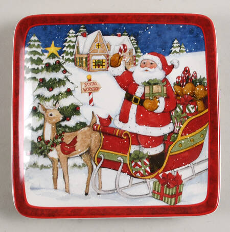 Santa's Workshop Square Canape Plate