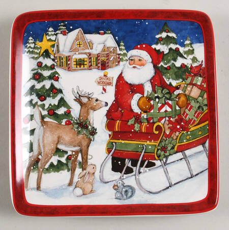 Santa's Workshop Square Canape Plate