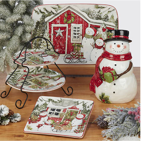 Snowman's Farmhouse 2 Tier Server Plates & Metal Stand