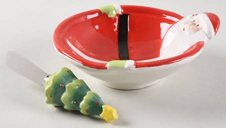 Holiday Magic Santa Figural Dip Bowl & Spreader Set