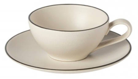 Augusta Natural (Black Trim) Flat Cup & Saucer Set