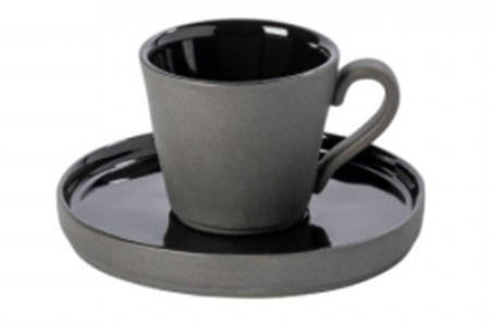 Lagoa Ecogres Black Flat Demitasse Cup & Saucer Set