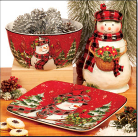 Christmas Lodge Snowman Figural Cookie Jar & Lid