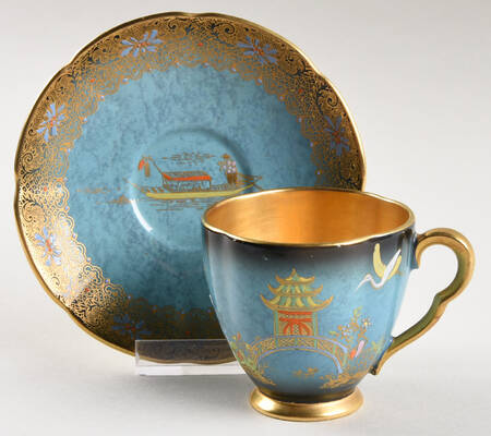 Bleu Royal (Pagoda) Footed Demitasse Cup & Saucer Set