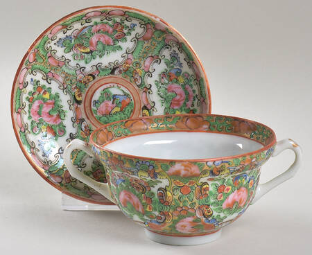 Rose Medallion (No People) Footed Bouillon Cup & Saucer