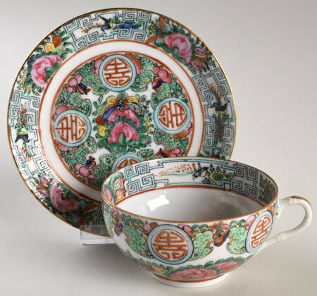 Rose Medallion (No People) Flat Cup & Saucer Set