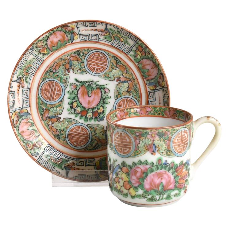 Rose Medallion (No People) Flat Demitasse Cup & Saucer Set